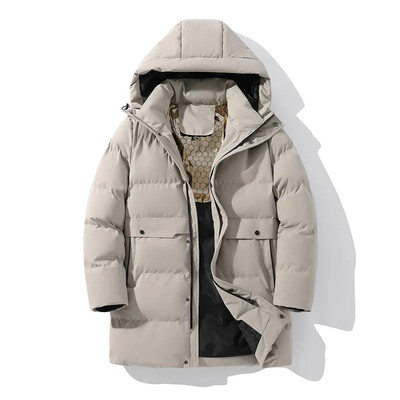 Muška pamučno podstavljena ležerna modna zadebljana duga donja jakna jesen/zima crni grafenski kaput srednje dobi s kapuljačom