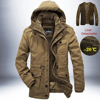 Parka pentru exterior, jachetă de iarnă, pentru bărbați, groasă, călduroasă, pentru bărbați, căptușeală de cașmir de calitate, detașabilă, 2 în 1, cu buzunare multiple