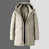 Muška pamučno podstavljena ležerna modna zadebljana duga donja jakna jesen/zima crni grafenski kaput srednje dobi s kapuljačom