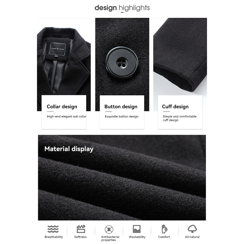 Dugi kaput sa jednorednim kopčanjem na rever Modni kaput jesen-zima ležerni kaput velike veličine Muški vuneni kaputi jednobojni