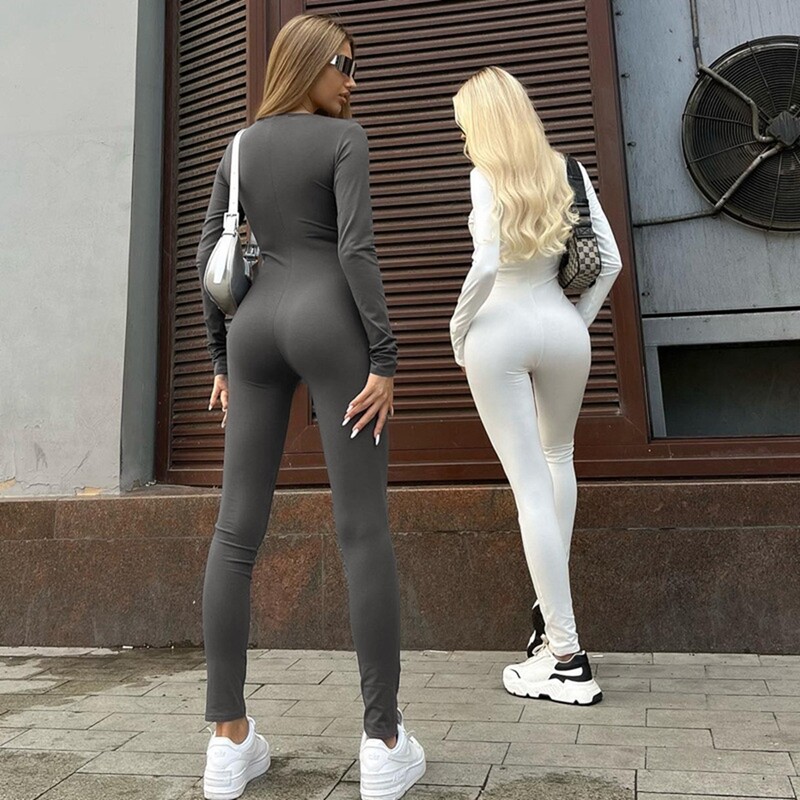 Novi jesenski uski kombinezon dugih rukava Ženski modni kombinezon s patentnim zatvaračem visokog struka koji se podiže na bokovima Hlače za fitness