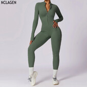 NCLAGEN naiste spordirõivad jooga kombinesoon, tõmblukuga pikkade varrukatega riietus.