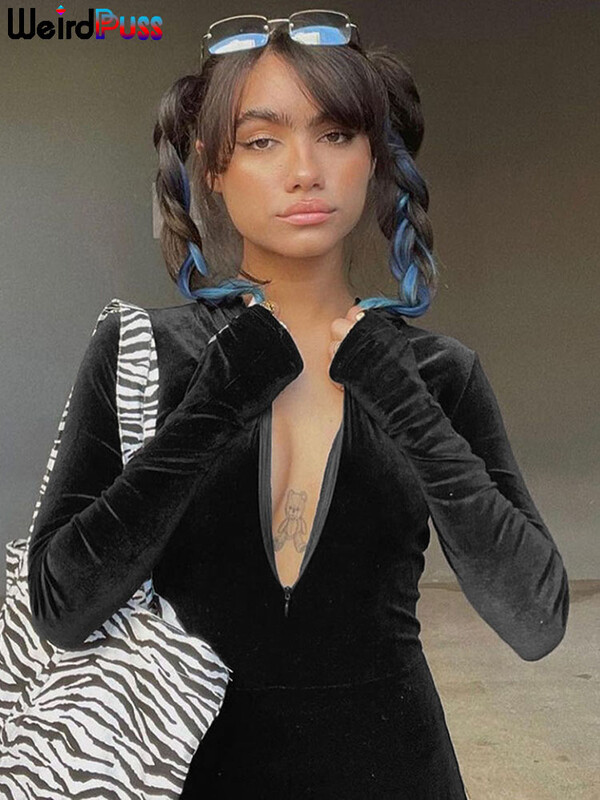 Weird Puss Velvet Zipper Hoodie Γυναικείες ολόσωμες φόρμες μακρυμάνικο Fitness Φθινοπωρινή τάση Skinny Strechy Active Wear Hot Street outfits