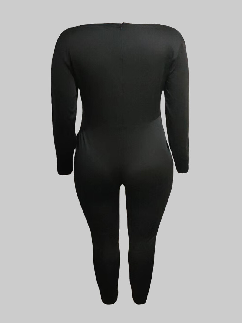 LW BASICS Veliki kombinezon s U izrezom Regular Fit Rastezljivi kombinezon crne hlače Ženski kombinezoni Elegantni kombinezoni dugih rukava