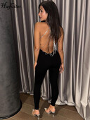 Hugcitar ženski modni crni bez rukava s lancima bez rukava Seksi kombinezon uz tijelo 2024. proljetni party festival Y2K kombinezoni