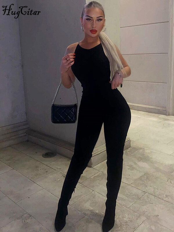 Hugcitar ženski modni crni bez rukava s lancima bez rukava Seksi kombinezon uz tijelo 2024. proljetni party festival Y2K kombinezoni