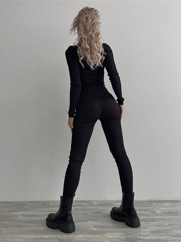 Sametine ühevärviline pikkade varrukatega kombinesoon naistele 2023. aasta sügistalvine kõrge kaelusega body, must seksikas kõrge vöökohaga vabaaja kombinesoon