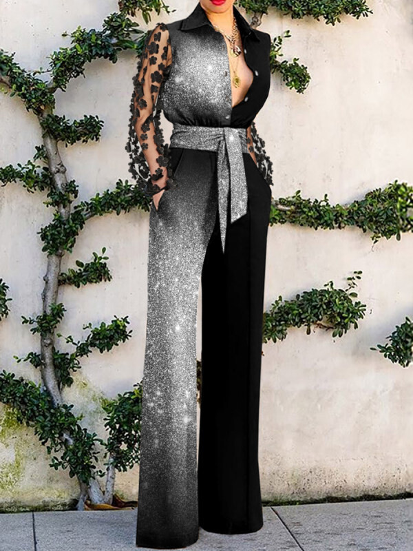 Jumpsuit nőknek 2023 nyár divat tavasz nyár új szexi csipke panel Női flare jumpsuit Utcai viselet Női ruházat