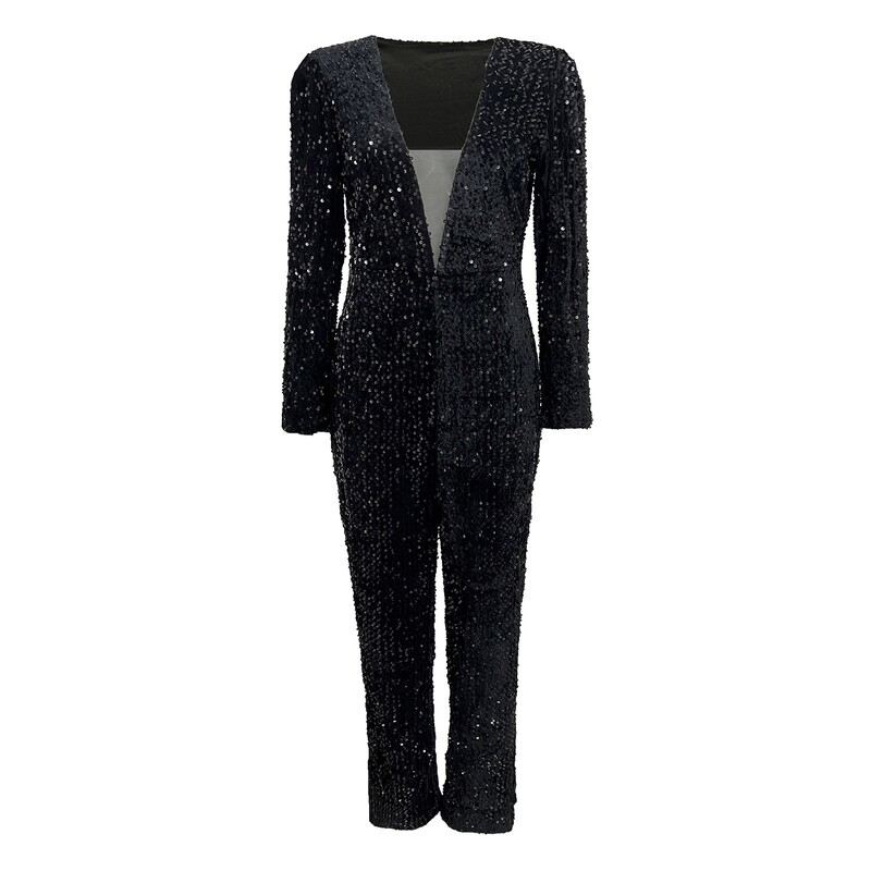 2024. Novi seksi crni duboki V-izrez s drapiranim elastičnim šljokicama uz tijelo dugih rukava Kombinezon za zabave Ženska haljina Ženska odjeća