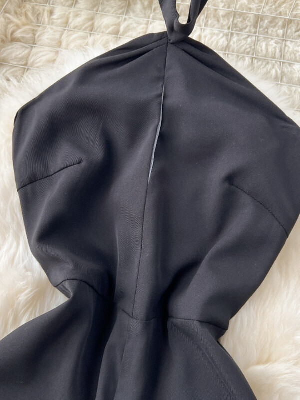 Ženski seksi kombinezon s visećim ovratnikom Ljetni uski hlače širokih nogavica bez naramenica bez leđa Crne kombinezone za igru Ženske uske hlače visokog struka