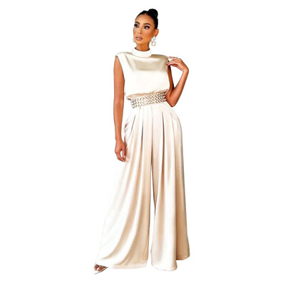 Naiste moodsad laia säärega kombinesoonid naiste ühevärvilised kõrge kaelusega varrukateta õhuke bodi Elegantsed kombinesoonid peorõivad naistele