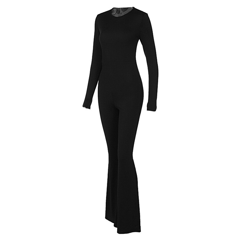 Ženski šuplji crni kombinezon dugih rukava, uski, ležerni, modni kombinezon High Street, jednobojni, jednobojni kombinezon 2024.
