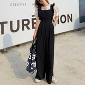 Корейски летен гащеризон с волани Дамски черни гащеризони с висока талия Combinaison Femme Елегантни гащеризони Дамски дрехи