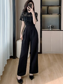 Novi ljetni elegantni kombinezoni kratkih rukava dugih rukava za 2024. za žene, modni ured OL, uske široke hlače visokog struka