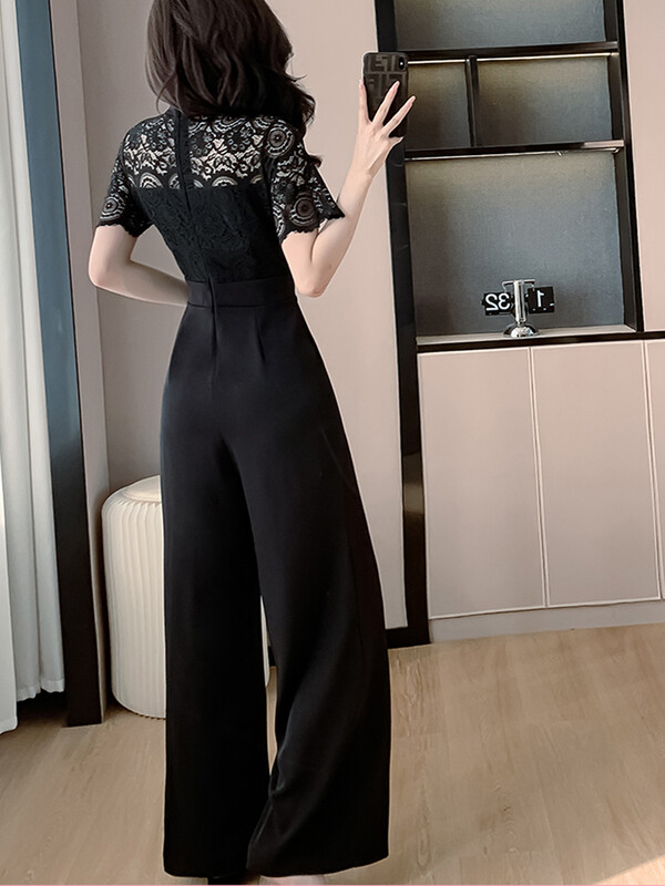 Novi ljetni elegantni kombinezoni kratkih rukava dugih rukava za 2024. za žene, modni ured OL, uske široke hlače visokog struka