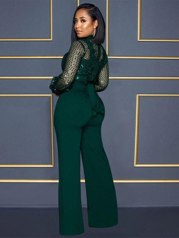 2024. Novi, jednobojni, elegantni dugi kombinezon s visokim ovratnikom i dugim rukavima za cijelo tijelo, seksi mrežasti ženski kombinezon s perspektivom na vezanje