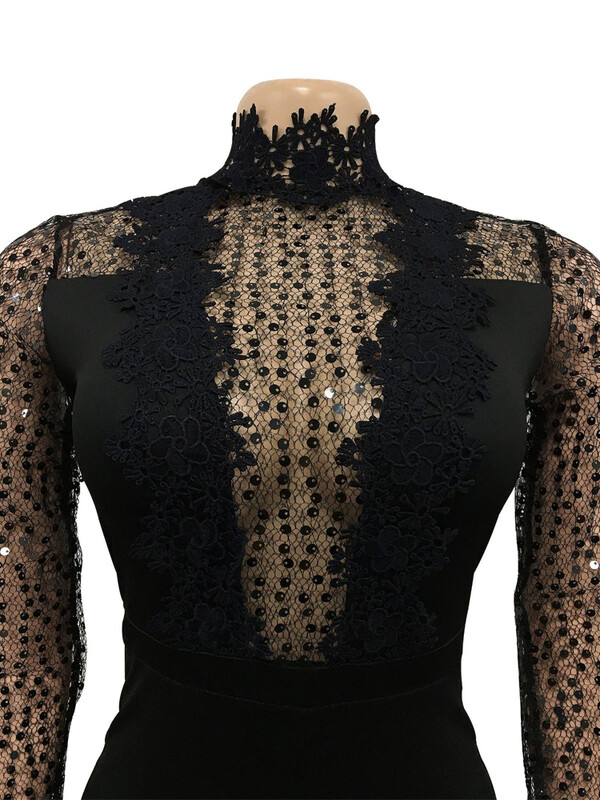 2024. Novi, jednobojni, elegantni dugi kombinezon s visokim ovratnikom i dugim rukavima za cijelo tijelo, seksi mrežasti ženski kombinezon s perspektivom na vezanje