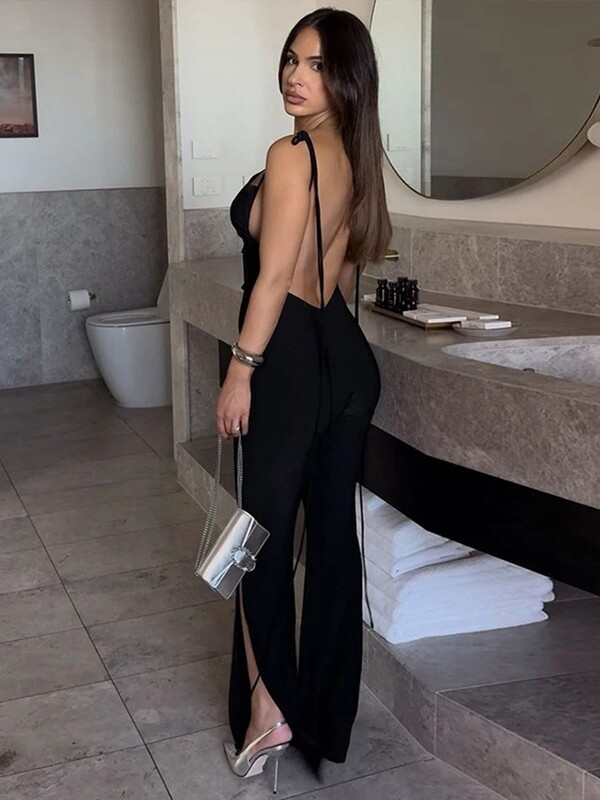 Avrilyaan Negru Halter Bandage Fără Spate Salopete Salopete Femei Vară Salopetă Elegantă De Seară Salopete Lungi Fără Mâneci