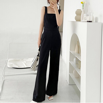 Korejski modni crni kombinezon Ženski Ljeto Jesen Elegantni kombinezoni visokog struka Kombinezoni za žene Combinaison Femme