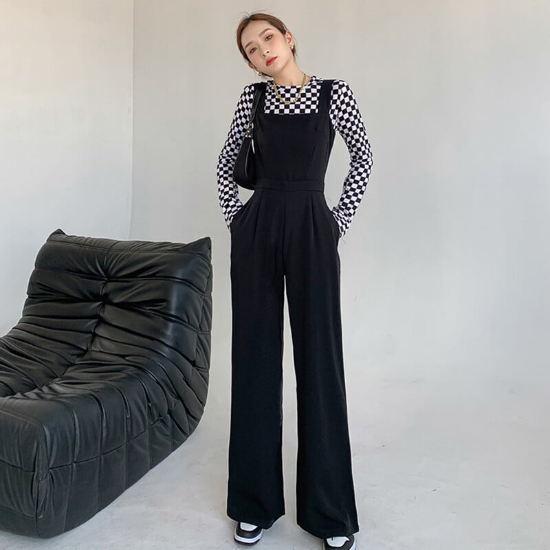 Korejski modni crni kombinezon Ženski Ljeto Jesen Elegantni kombinezoni visokog struka Kombinezoni za žene Combinaison Femme