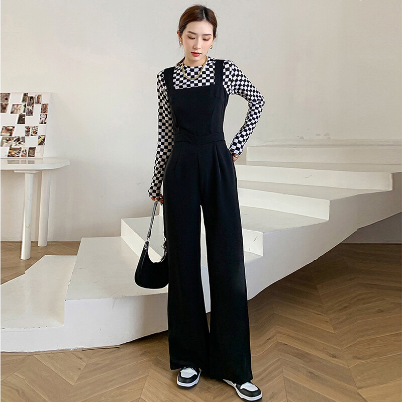Korejski modni crni kombinezon Ženski Ljeto Jesen Elegantni kombinezoni visokog struka Kombinezoni za žene Combinaison Femme