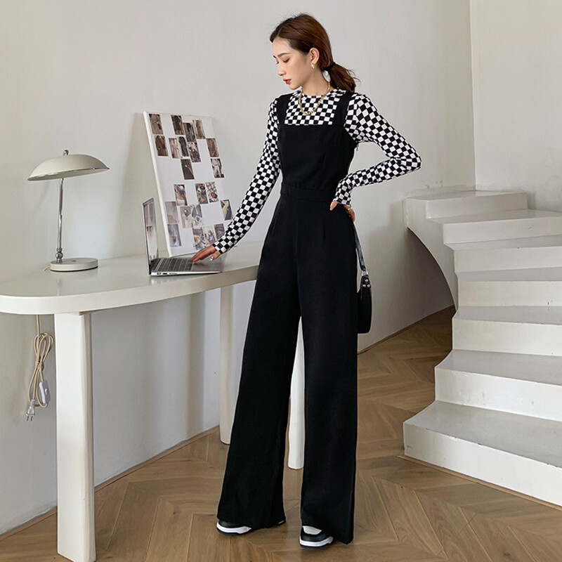 Korejski modni crni kombinezon Ženski Ljeto Jesen Elegantni kombinezoni visokog struka Kombinezoni za žene Combinaison Femme