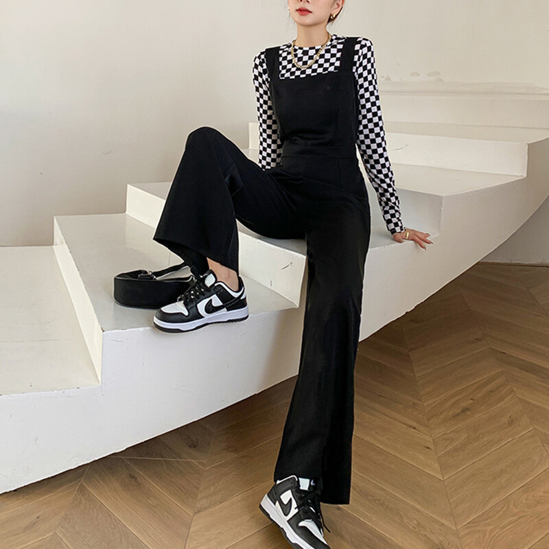 Korejski modni crni kombinezon Ženski Ljeto Jesen Elegantni kombinezoni visokog struka Kombinezoni za žene Combinaison Femme