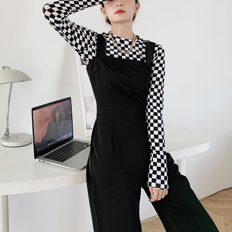 Korejski modni crni kombinezon Ženski Ljeto Jesen Elegantni kombinezoni visokog struka Kombinezoni za žene Combinaison Femme