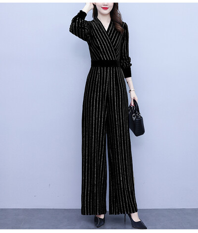 2024, primăvară, toamnă, catifea, ocazional, haine Y2K, cu mânecă lungă, cu decolteu în V, bodycon, salopetă pentru femei, îmbrăcăminte sportivă de stradă, ținute cu barcelă