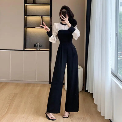 Novi proljetni ženski kombinezon širokih nogavica elegantnog francuskog stila 2024. Taille Hauteur Modèle