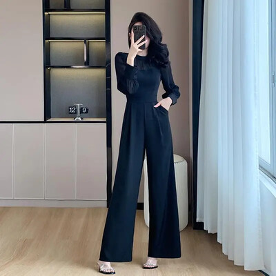 Novi proljetni ženski kombinezon širokih nogavica elegantnog francuskog stila 2024. Taille Hauteur Modèle