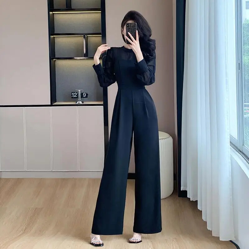 Novi proljetni ženski kombinezon širokih nogavica elegantnog francuskog stila 2024. Taille Hauteur Modèle