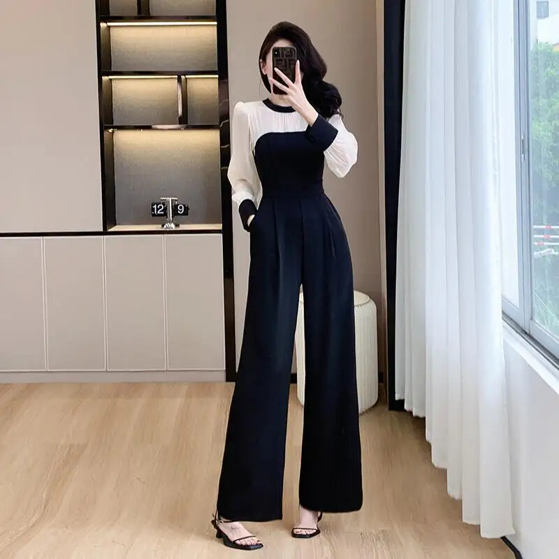Novi proljetni ženski kombinezon širokih nogavica elegantnog francuskog stila 2024. Taille Hauteur Modèle