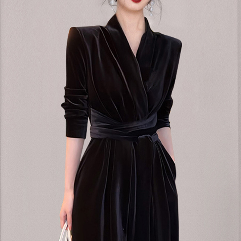 JSXDHK Runway Elegantni jesenski zimski baršunasti kombinezon za žene V izrez visokog struka dugih rukava s remenom na vezanje širokih nogavica Hlače