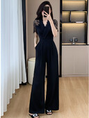 SMTHMA Ljetni kombinezon Ženski novi modni kombinezon od čipke kratkih rukava visokog struka Ležerni ženski kombinezon