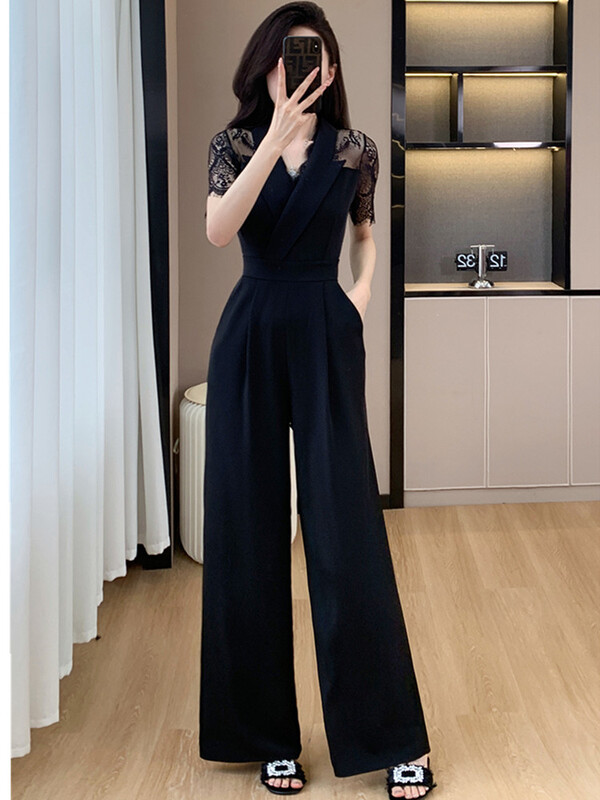 SMTHMA Ljetni kombinezon Ženski novi modni kombinezon od čipke kratkih rukava visokog struka Ležerni ženski kombinezon