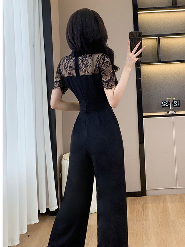 SMTHMA Ljetni kombinezon Ženski novi modni kombinezon od čipke kratkih rukava visokog struka Ležerni ženski kombinezon