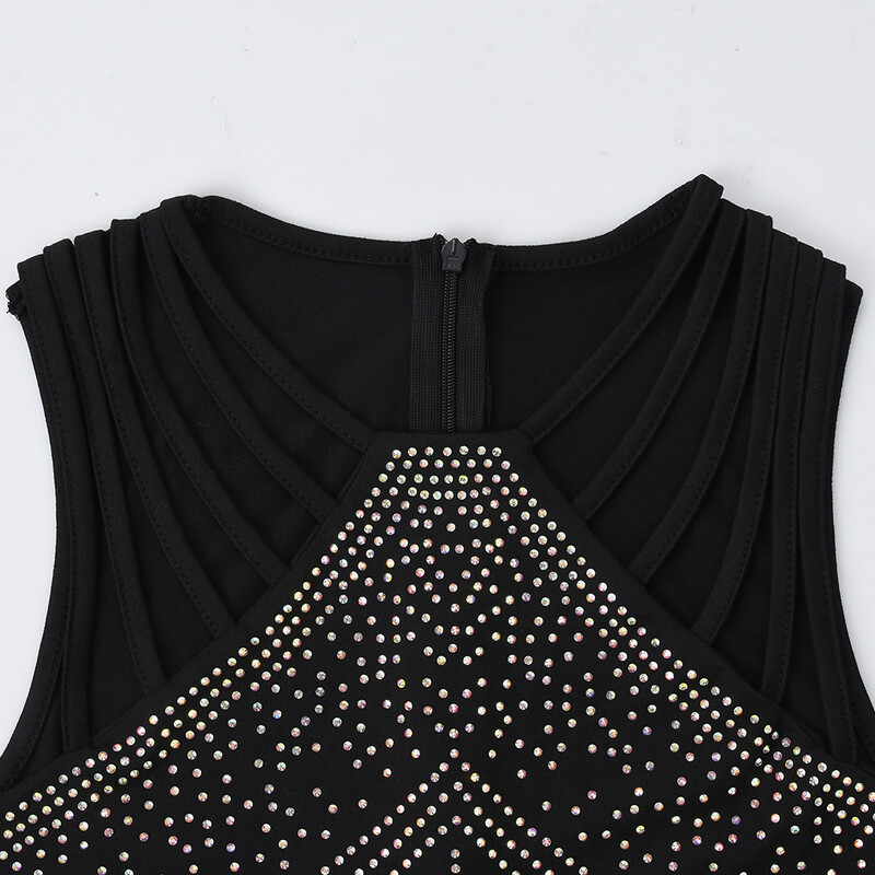 Μαύρες γυναικείες φόρμες με λαμπερό σχέδιο στρας Λεπτό επίσημο βραδινό πάρτι μονοκόμματη σέξι ολόσωμη φόρμα με φαρδιά πόδι