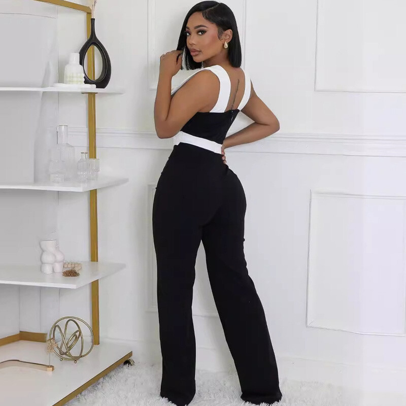 Novi trendi ženski ljetni kombinezon Seksi uredska dama Bijelo crni izdubljeni kombinezon