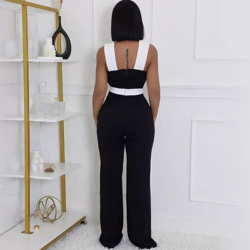 Novi trendi ženski ljetni kombinezon Seksi uredska dama Bijelo crni izdubljeni kombinezon