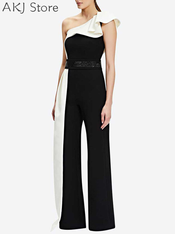 Must valge Colorblock ühe õlaga varrukateta sirge ja rihmata kombinesoon