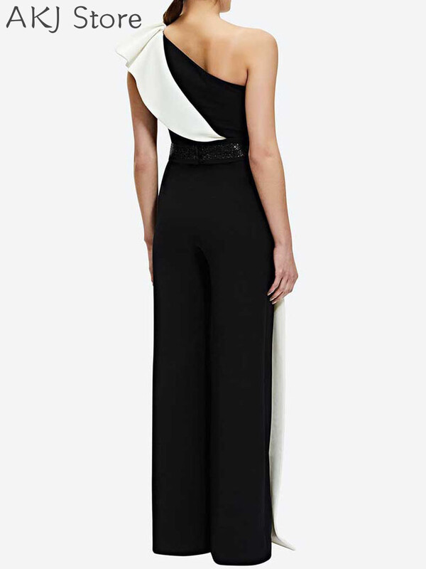 Must valge Colorblock ühe õlaga varrukateta sirge ja rihmata kombinesoon