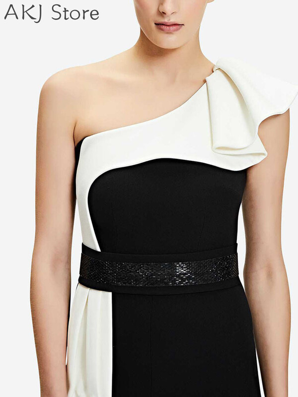 Must valge Colorblock ühe õlaga varrukateta sirge ja rihmata kombinesoon