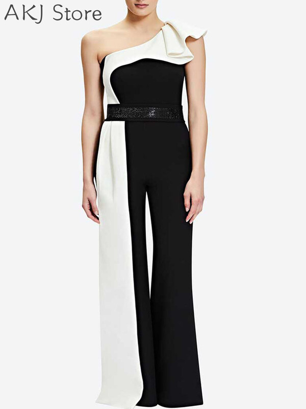 Must valge Colorblock ühe õlaga varrukateta sirge ja rihmata kombinesoon