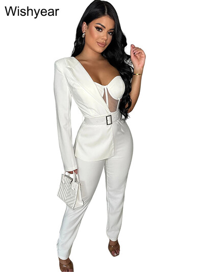 Wishyear Asimetrični crni kombinezoni na jedno rame s remenom Ženski seksi jednodijelni kombinezoni za klubske zabave Rođendanski kombinezoni