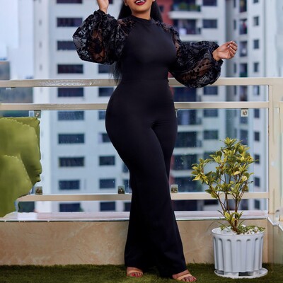 Елегантни черни гащеризони и гащеризони за жени, О-образно деколте, прозрачен колан с талия, прави луксозни дамски екипи за парти за рожден ден