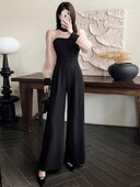 2024. aasta kevadsügis, uus must lapiline, kõrge vöökohaga kombinesoon, naiste vibu, pitsiline, pikkade varrukatega temperament, lai jalg, pikk püksid korea
