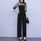 Casual ριγέ συνονθύλευμα γυναικεία ολόσωμη φόρμα Άνοιξη Καλοκαίρι Ψηλόμεσο Γραφείο Γυναικείες φόρμες Combinaison Femme Κομψές φόρμες