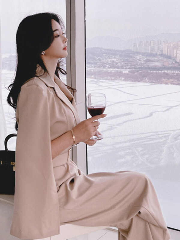 Elegantni poslovni široki kombinezon širokih nogavica Ženske dame Retro temperament Otvoreni remen s rukavima Hlače visokog struka Uredske jednodijelne kombinezone