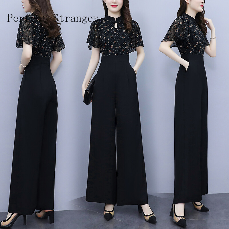 2022 Ženski High Street Party kombinezoni Modni Femme kombinezoni kratkih rukava Ženski kombinezoni Oversize Cheongsam kombinezon crni